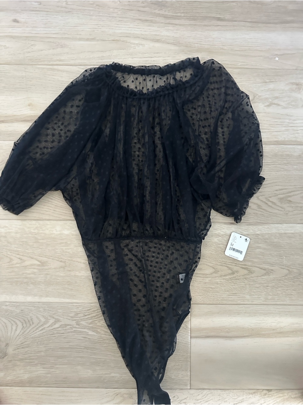 Anthropologie Black Sheer Dot Mesh Bodysuit